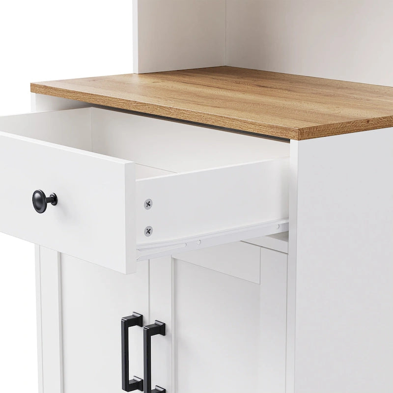 Storage Cabinet with 4 Solid Wood Gourd-Shaped Legs,Kitchen Pantry Cabinet with Adjustable Shelves,5 Tier Bookshelf with Drawer