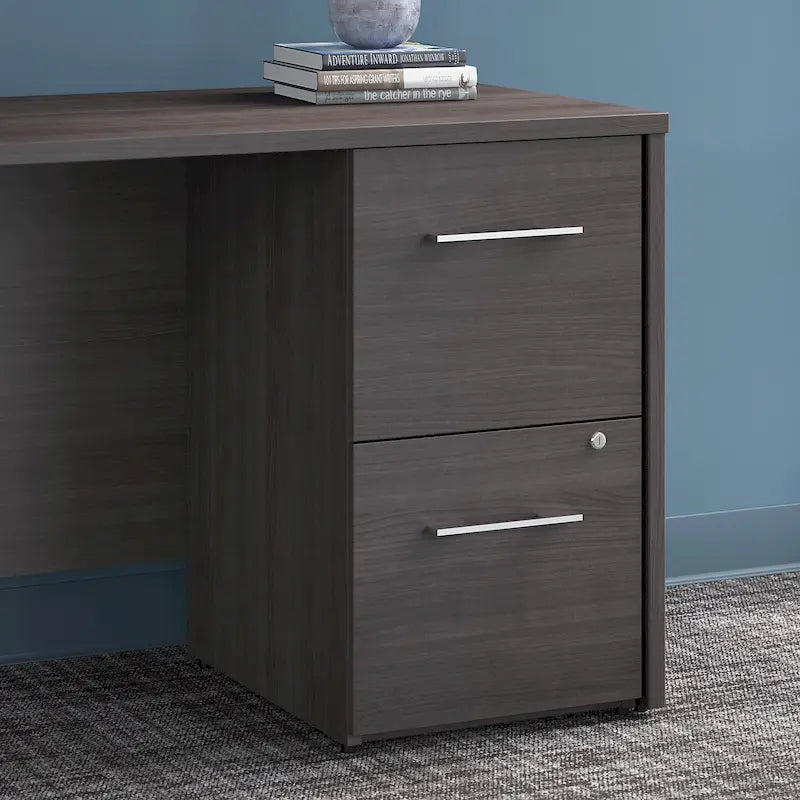 Silver/Taupe/Grey/Brown 2-Drawer Vertical File Cabinet, Single Workspace