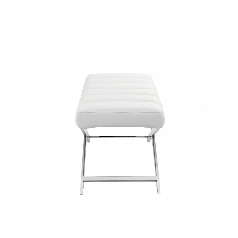 Cream and Wood Brown Upholstered Polyester Blend Bench - 55