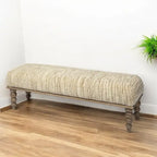 Cream and Wood Brown Upholstered Polyester Blend Bench - 55