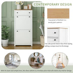 Functional Entryway Organizer with 2 Flip Drawers, Wood Grain Pattern Top Shoe Cabinet with Drawer