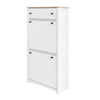 Functional Entryway Organizer with 2 Flip Drawers, Wood Grain Pattern Top Shoe Cabinet with Drawer