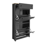 Functional Entryway Organizer with 2 Flip Drawers, Wood Grain Pattern Top Shoe Cabinet with Drawer