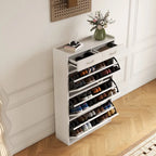 31.49 inches of white solid wood shoe cabinet, three-layer flip bucket shoe storage cabinet