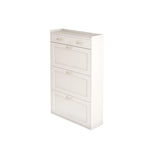 31.49 inches of white solid wood shoe cabinet, three-layer flip bucket shoe storage cabinet