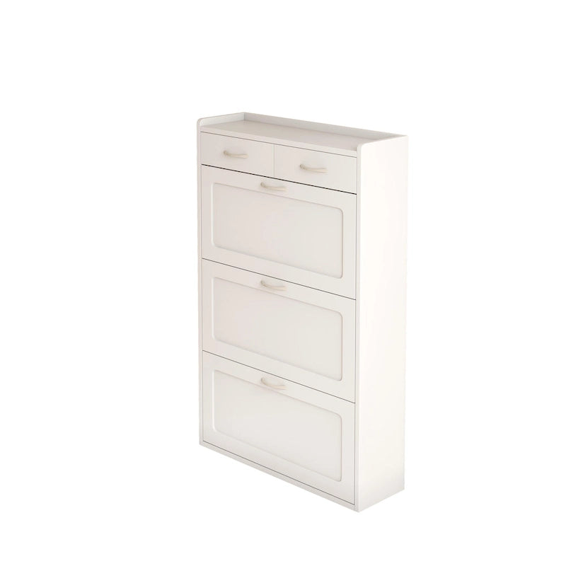 31.49 inches of white solid wood shoe cabinet, three-layer flip bucket shoe storage cabinet