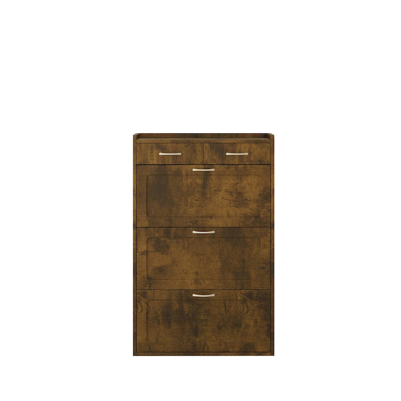 31.49 inches of white solid wood shoe cabinet, three-layer flip bucket shoe storage cabinet