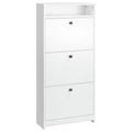 Slim Shoe Cabinet, Trendy Shoe Storage Cabinet with 3 Large Fold-Out Drawers & a Spacious Top Surface for Small Items, White