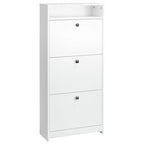 Slim Shoe Cabinet, Trendy Shoe Storage Cabinet with 3 Large Fold-Out Drawers & a Spacious Top Surface for Small Items, White