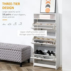 Slim Shoe Cabinet, Trendy Shoe Storage Cabinet with 3 Large Fold-Out Drawers & a Spacious Top Surface for Small Items, White
