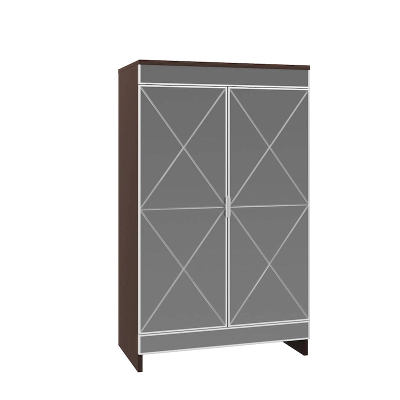 Elegant Decor Mirrored Cabinet with Silver Edging,Mirrored Cabinet with Double Door Storage
