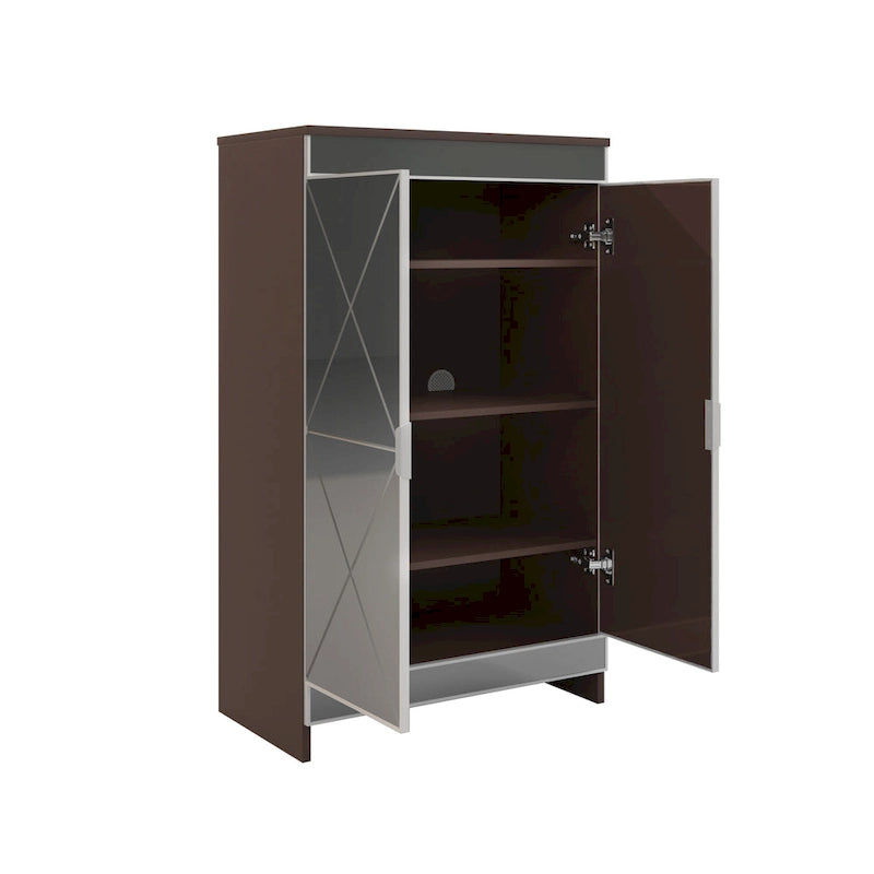 Elegant Decor Mirrored Cabinet with Silver Edging,Mirrored Cabinet with Double Door Storage