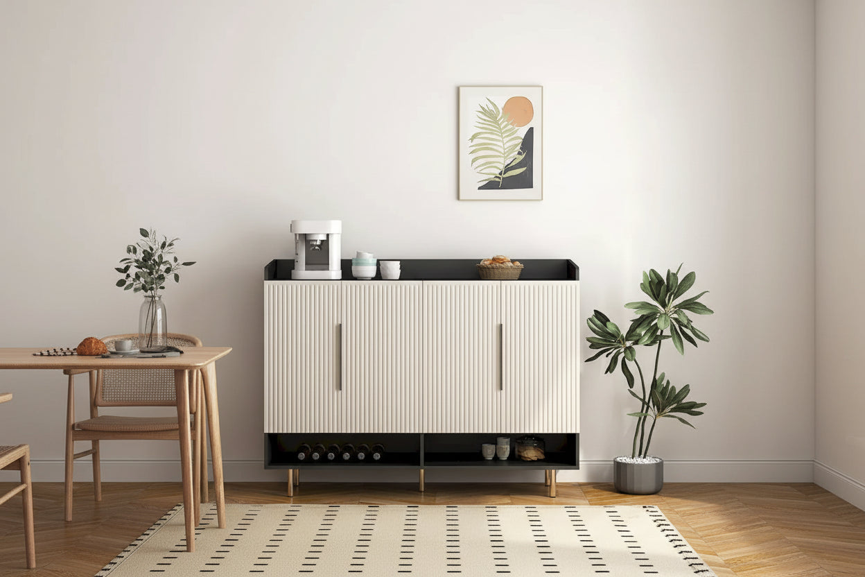 Sideboard,Shoe Cabinet with 4 Doors Large Modern Shoe Storage Organizer Cabinet with Adjustable Shelves