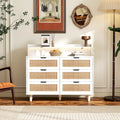 6-Drawers Rattan Accent Cabinet with LED Lights and Power Outlet, White
