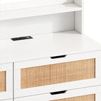 6-Drawers Rattan Accent Cabinet with LED Lights and Power Outlet, White