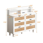 6-Drawers Rattan Accent Cabinet with LED Lights and Power Outlet, White