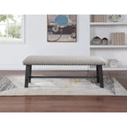 OS Home and Office Furniture Callen Bench with Antique Grey Frame and Antique Bronze Nailhead Trim in Grey Fabric
