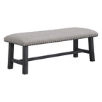 Home and Office Furniture Bench with Antique Grey Frame and Antique Bronze Nailhead Trim in Grey Fabric