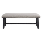 Home and Office Furniture Bench with Antique Grey Frame and Antique Bronze Nailhead Trim in Grey Fabric
