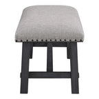 Home and Office Furniture Bench with Antique Grey Frame and Antique Bronze Nailhead Trim in Grey Fabric