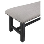Home and Office Furniture Bench with Antique Grey Frame and Antique Bronze Nailhead Trim in Grey Fabric