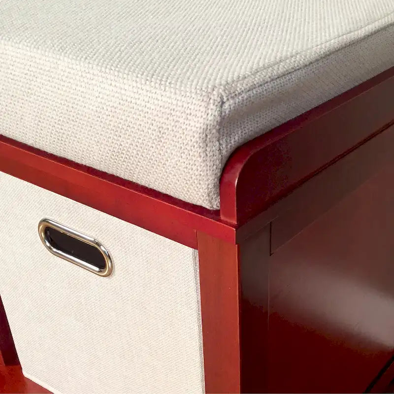 Solid Wood Entryway Bench - Red Mahogany, 3-Cubby, Seats 2