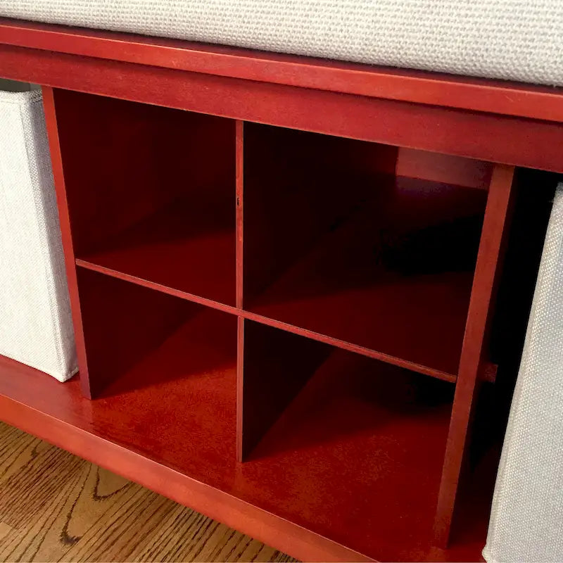 Solid Wood Entryway Bench - Red Mahogany, 3-Cubby, Seats 2