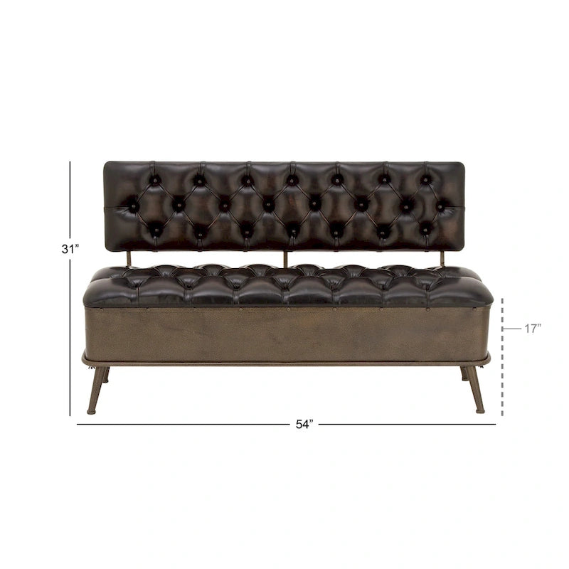 Metal Storage Bench with Tufted Faux Leather - Black - Roche River Decor - 19W x 54L x 31H