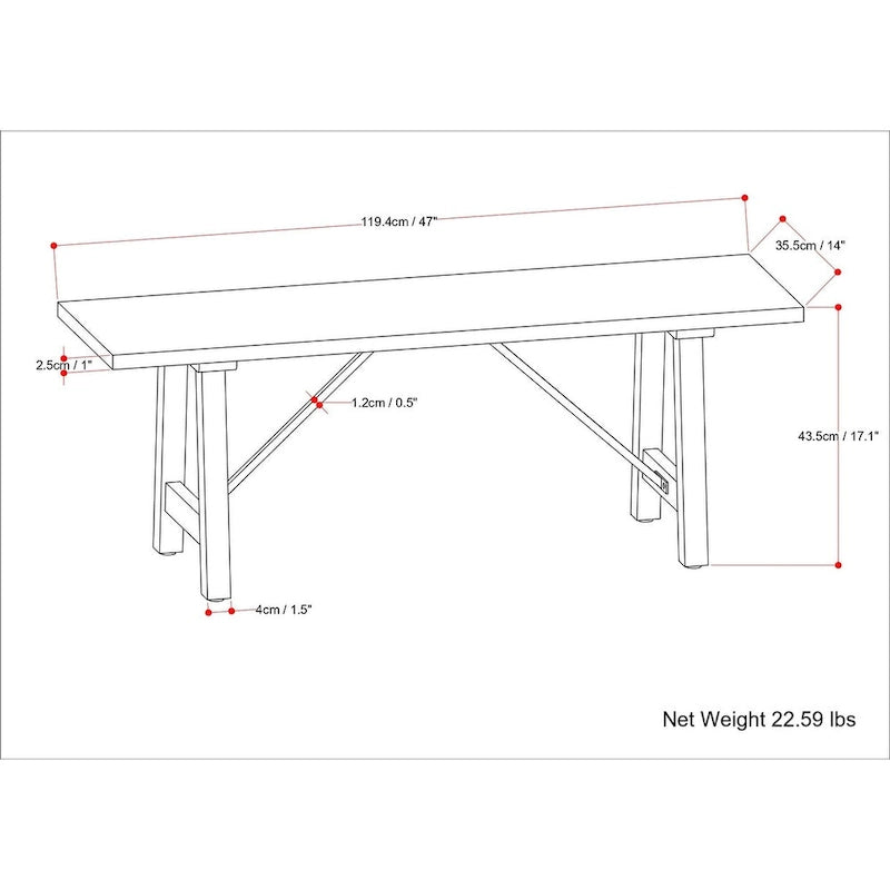 Natural Solid Mango Wood Bench, 1-Seat, 47" Wide