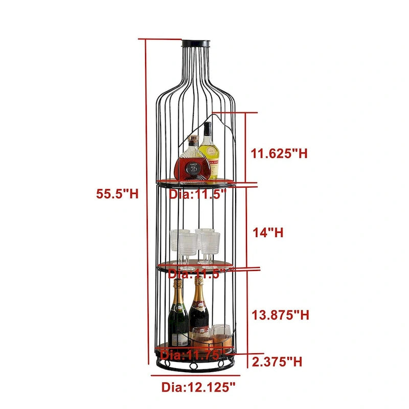 Elegant Wine Bottle Shaped Wine Rack with Wood Shelves