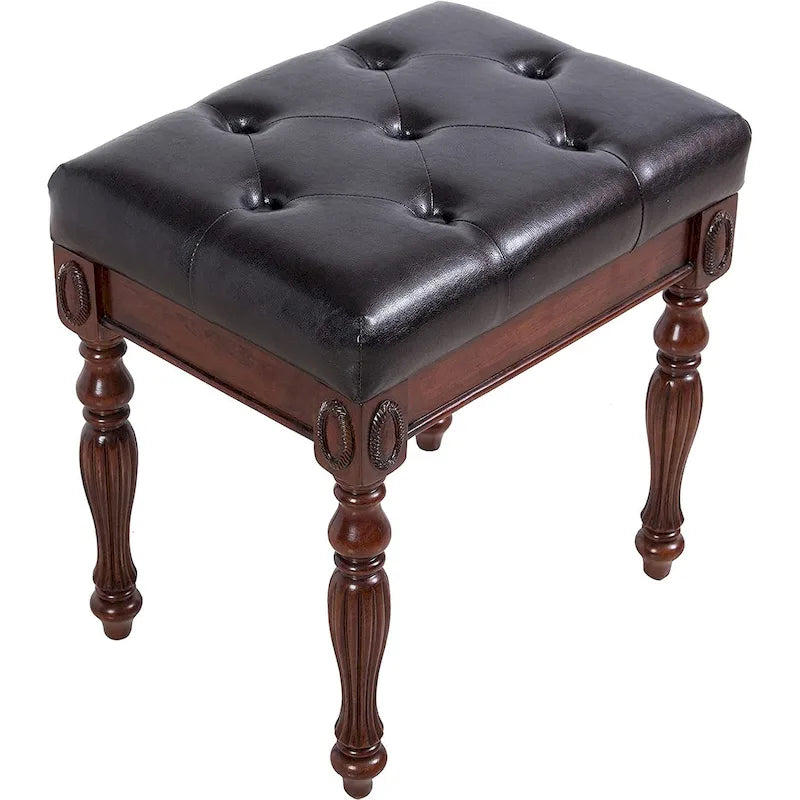 Traditional Shoe Bench with Button Tufted Pad Wood Turned Legs, Upholstered Entryway Bench