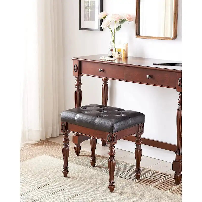 Traditional Shoe Bench with Button Tufted Pad Wood Turned Legs, Upholstered Entryway Bench