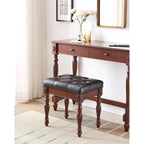 Traditional Shoe Bench with Button Tufted Pad Wood Turned Legs, Upholstered Entryway Bench