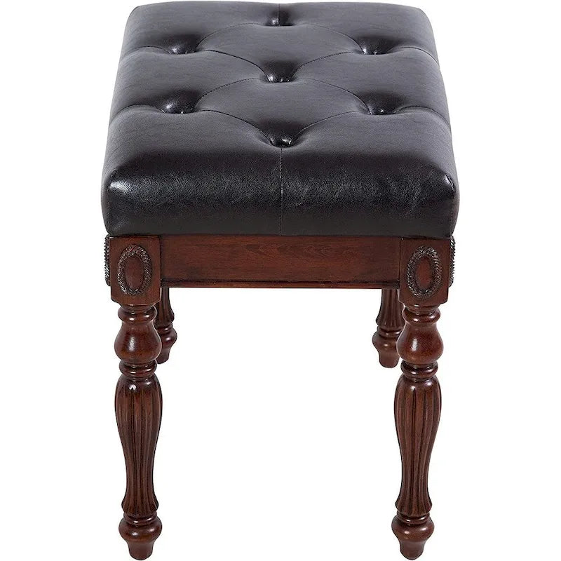Traditional Shoe Bench with Button Tufted Pad Wood Turned Legs, Upholstered Entryway Bench