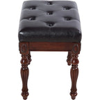 Traditional Shoe Bench with Button Tufted Pad Wood Turned Legs, Upholstered Entryway Bench