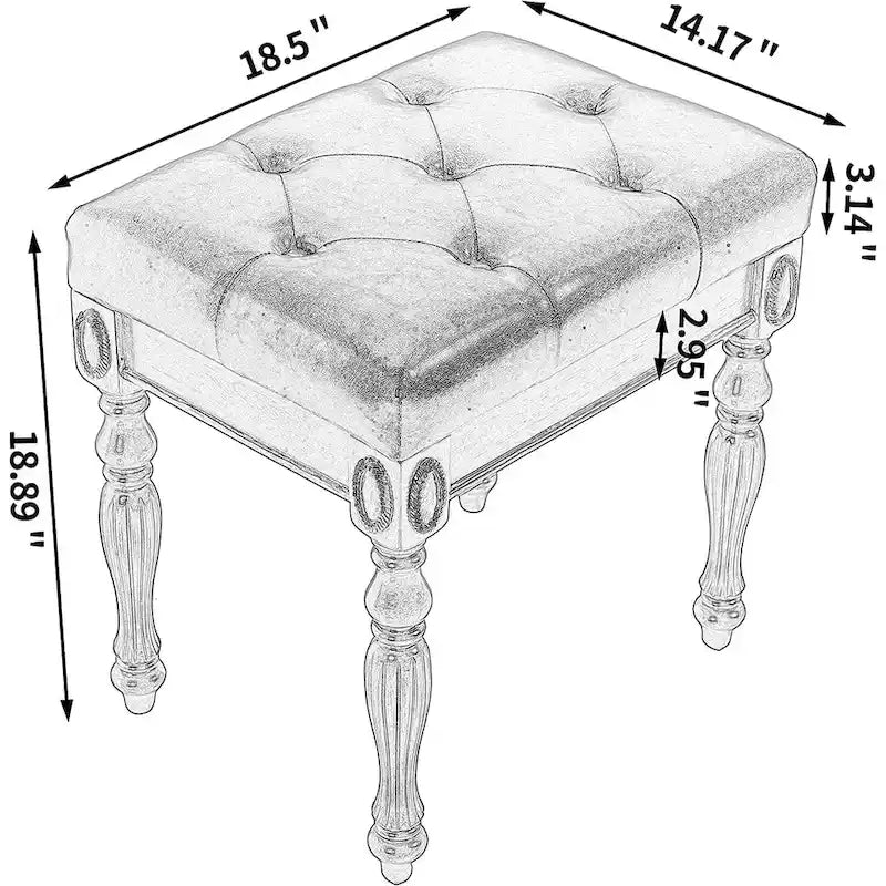 Traditional Shoe Bench with Button Tufted Pad Wood Turned Legs, Upholstered Entryway Bench