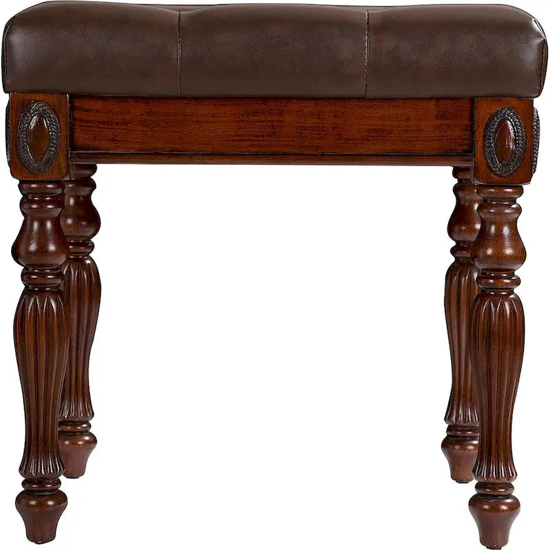 Traditional Shoe Bench with Button Tufted Pad Wood Turned Legs, Upholstered Entryway Bench