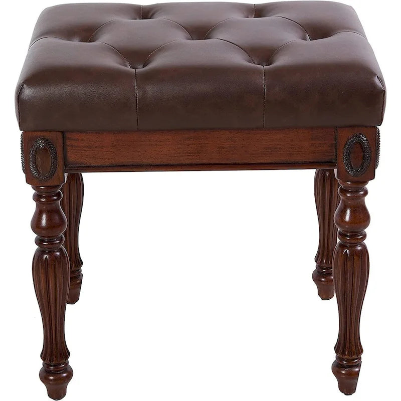 Traditional Shoe Bench with Button Tufted Pad Wood Turned Legs, Upholstered Entryway Bench