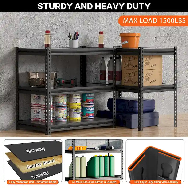 Adjustable Garage Storage Shelves, Metal Shelving, Black
