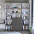 60 Wide 5-Shelf and Cabinet Bookcase Set of 3 Matt Grey - White