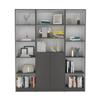 60 Wide 5-Shelf and Cabinet Bookcase Set of 3 Matt Grey - White