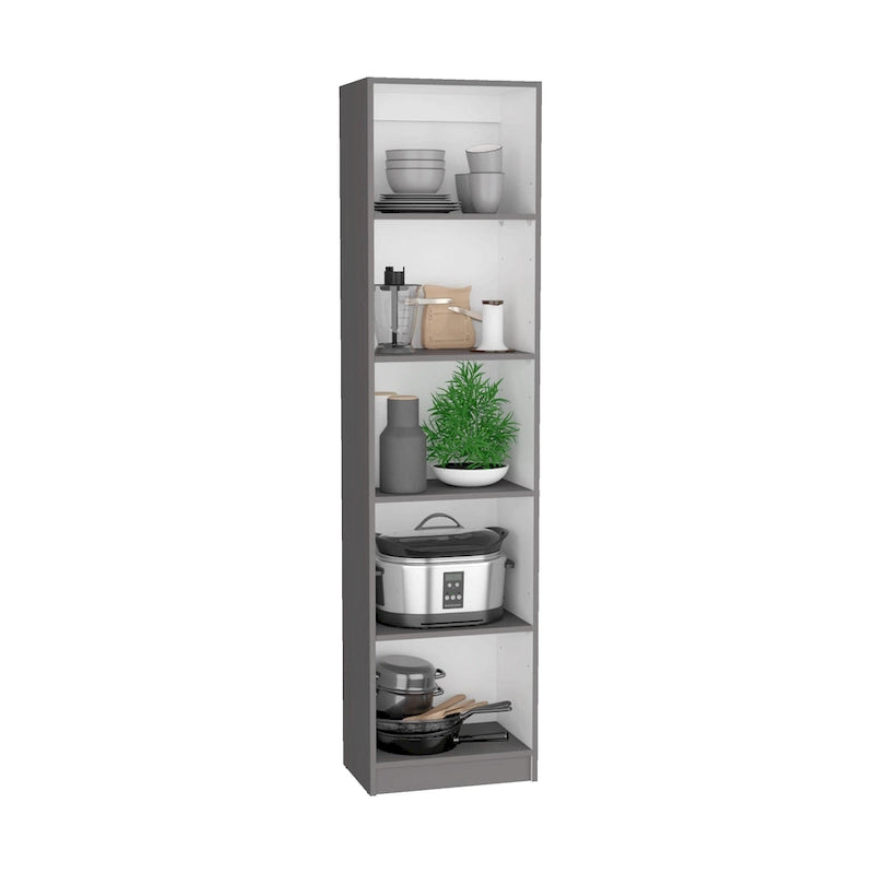 60 Wide 5-Shelf and Cabinet Bookcase Set of 3 Matt Grey - White