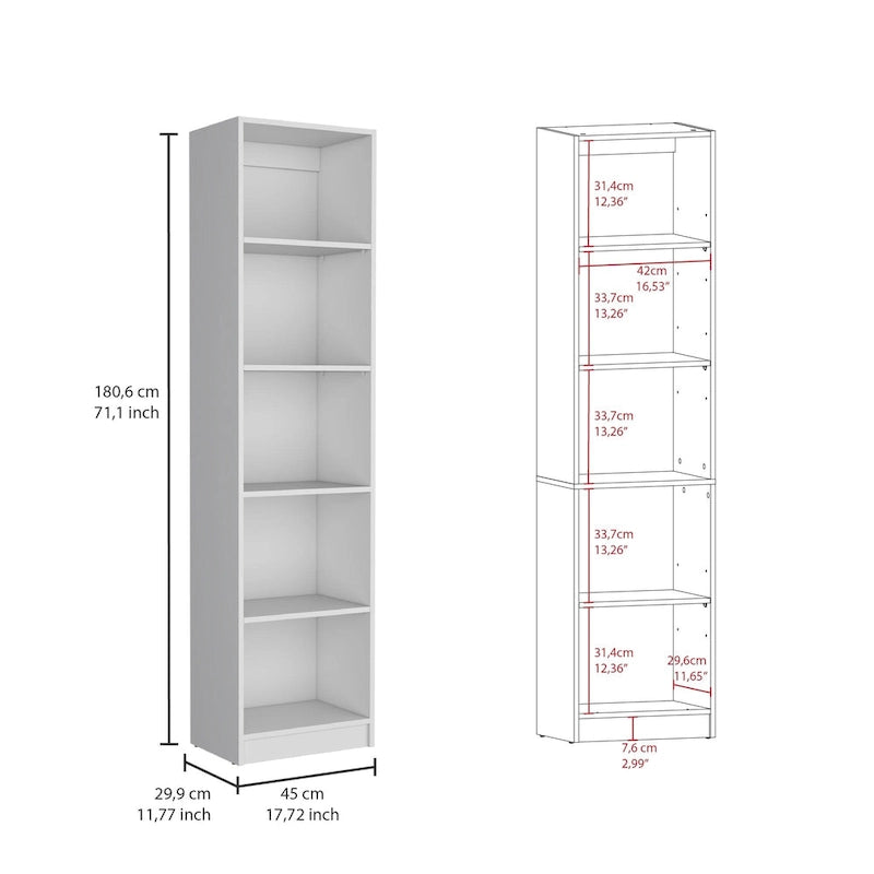 60 Wide 5-Shelf and Cabinet Bookcase Set of 3 Matt Grey - White