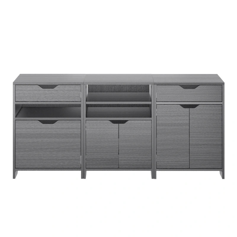 Grey Lacquer 3-Piece Storage Cabinet Set