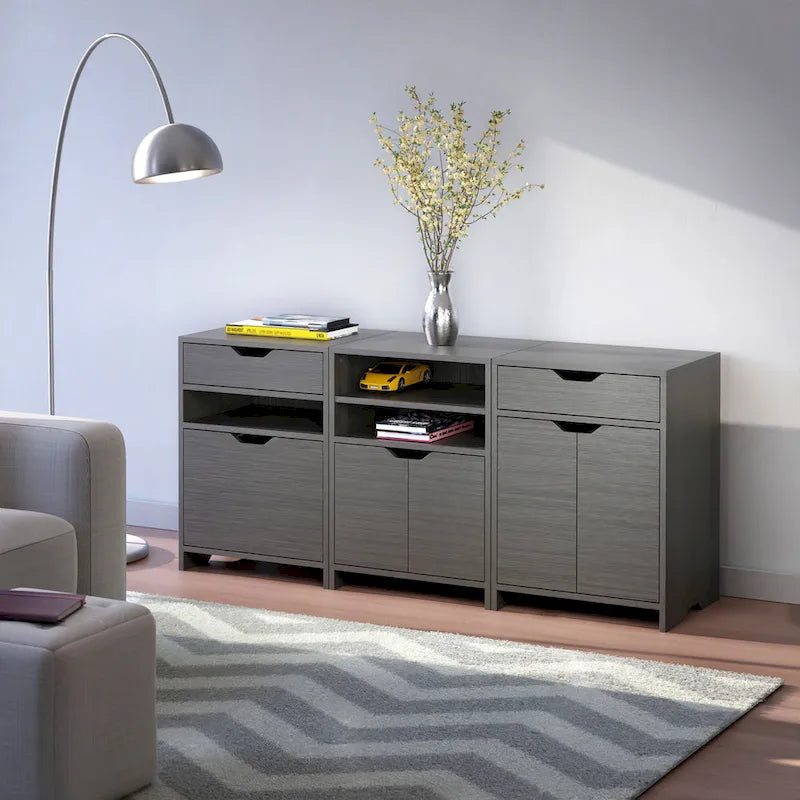 Grey Lacquer 3-Piece Storage Cabinet Set