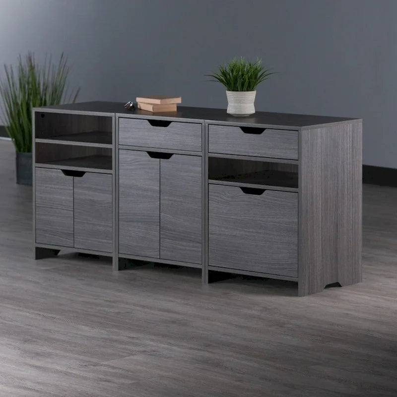 Grey Lacquer 3-Piece Storage Cabinet Set