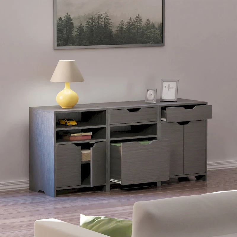 Grey Lacquer 3-Piece Storage Cabinet Set