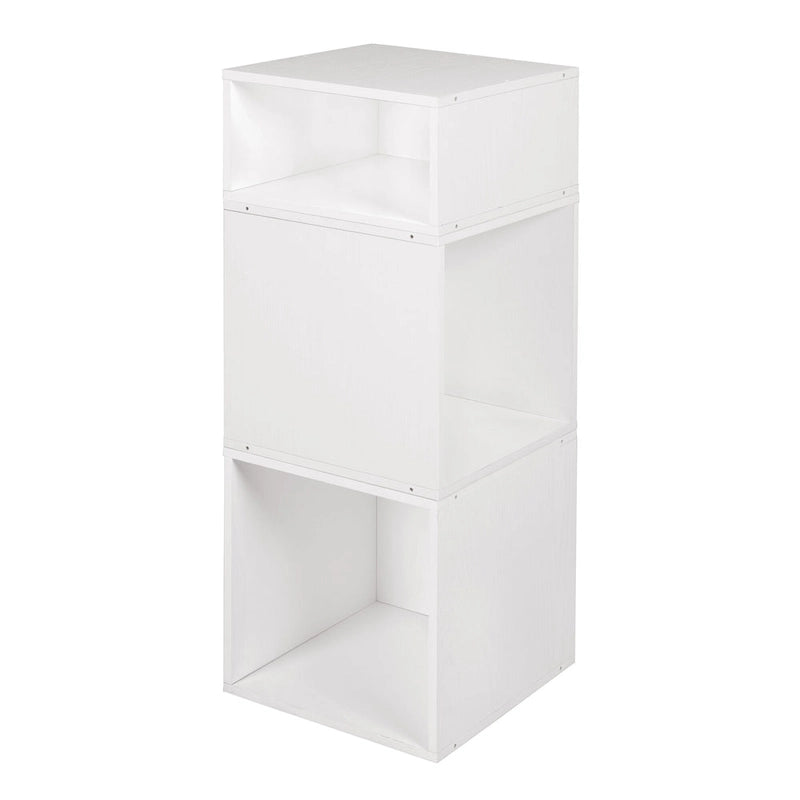 White Wood Grain Modular Storage Cube Set – 3-Piece (2 Full + 1 Half), Single Assembly