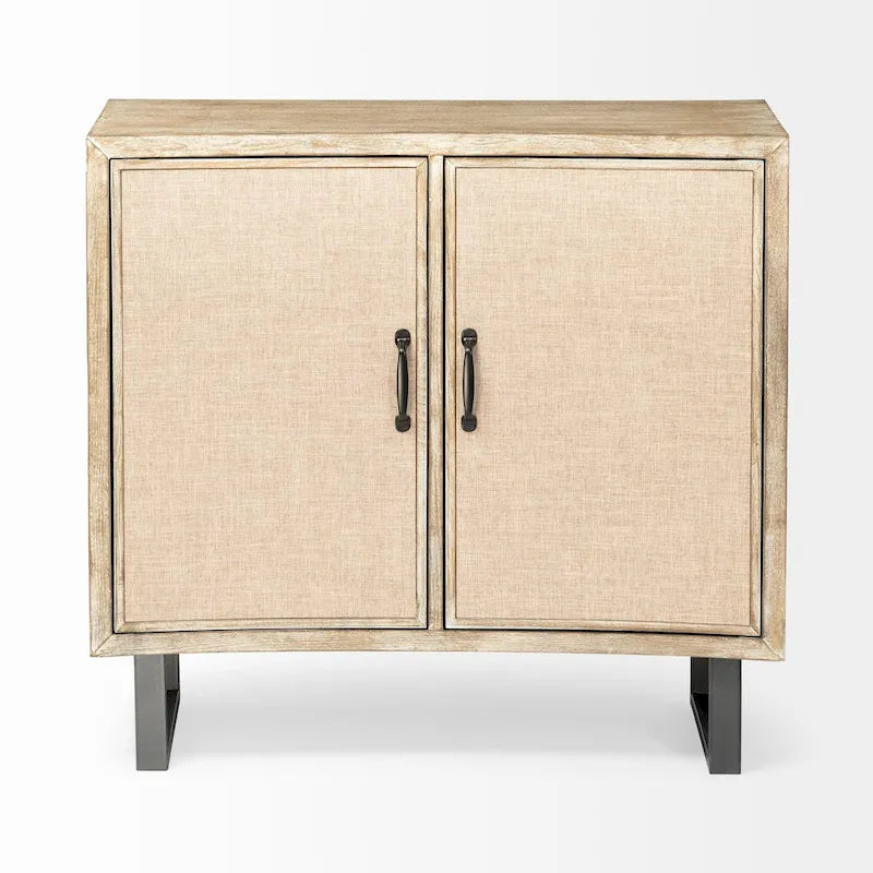 Beige Fabric 2-Door Accent Cabinet with Graphite Iron Legs