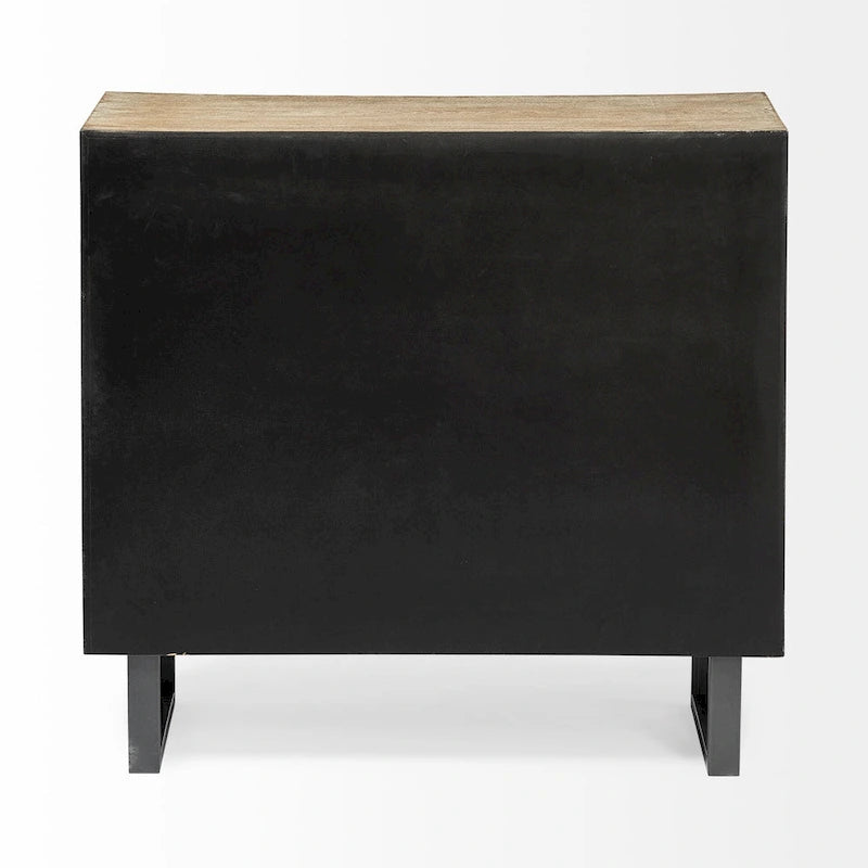 Beige Fabric 2-Door Accent Cabinet with Graphite Iron Legs